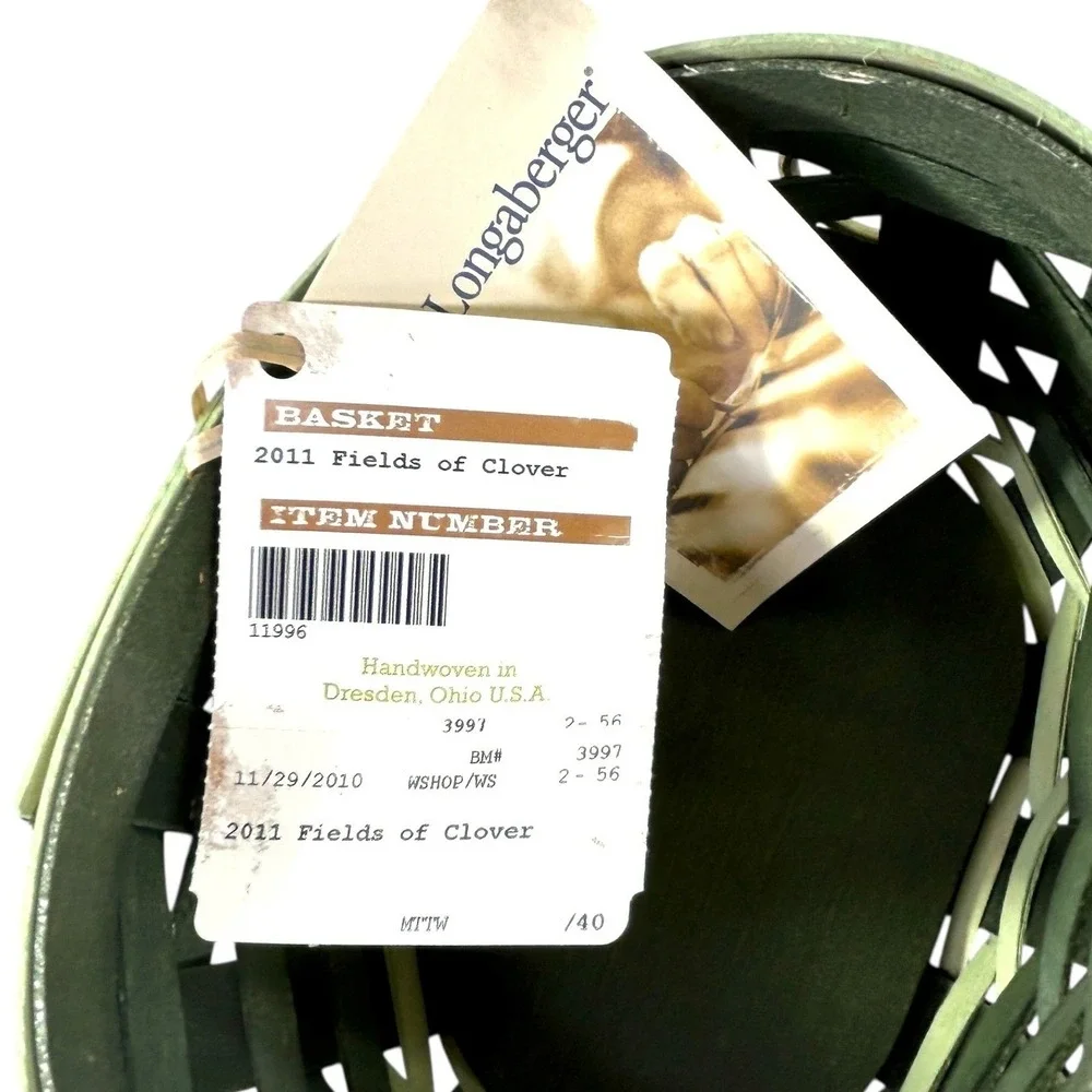 Longaberger 2011 FIELDS OF CLOVER Basket with Lid Liner Protector Tags